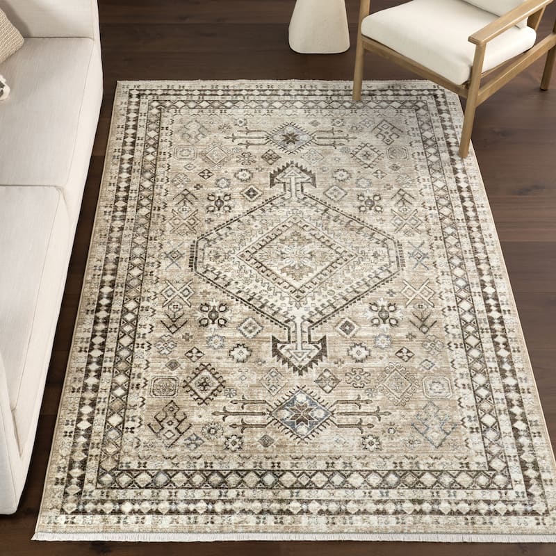 Nuloom Vanesa Transitional Medallion Fringe Area Rug - 4' x 6' 5" - Light Brown - Rectangle