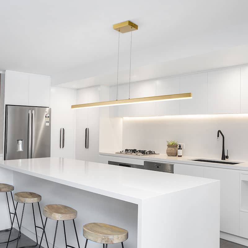 Modern Kitchen Island Dimmable LED Acrylic Linear Pendant Light - Length 47.64'' - Gold