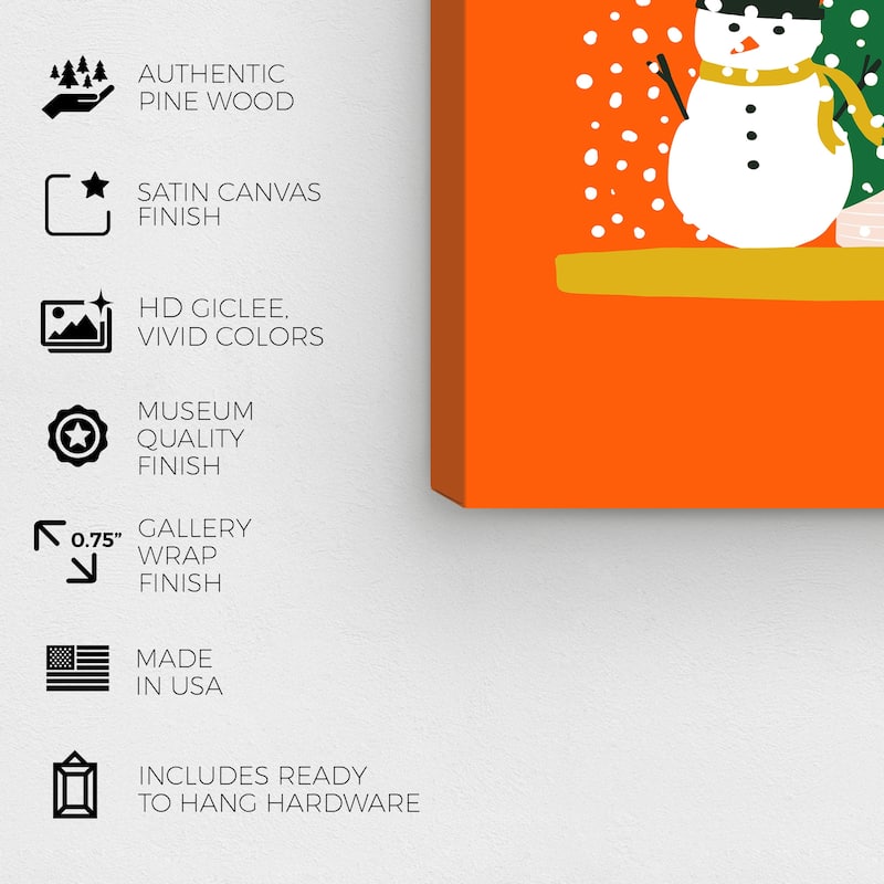 Wynwood Studio Canvas Holiday and Seasonal Little Child Snowman Orange Modern & Contemporary Wall Art Canvas Print