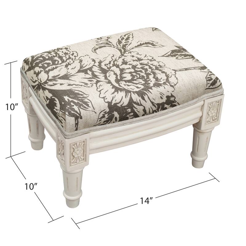 Grey Peony Footstool with antique white finish