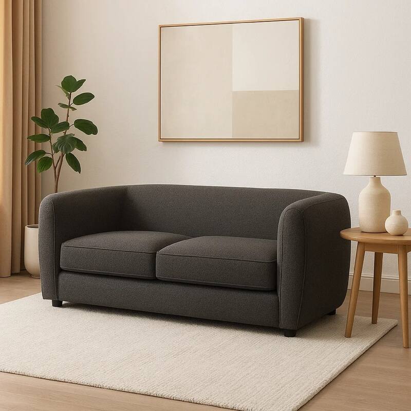 Dly Retro Loveseat, Gray Boucle Seat, Welt Trim, 68 Inch Tuxedo Style