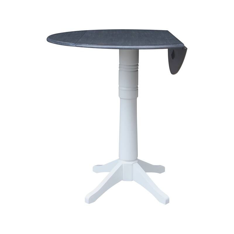 42" Round Dual Drop Leaf Pedestal Table, 43.2"H - White/Heather Gray