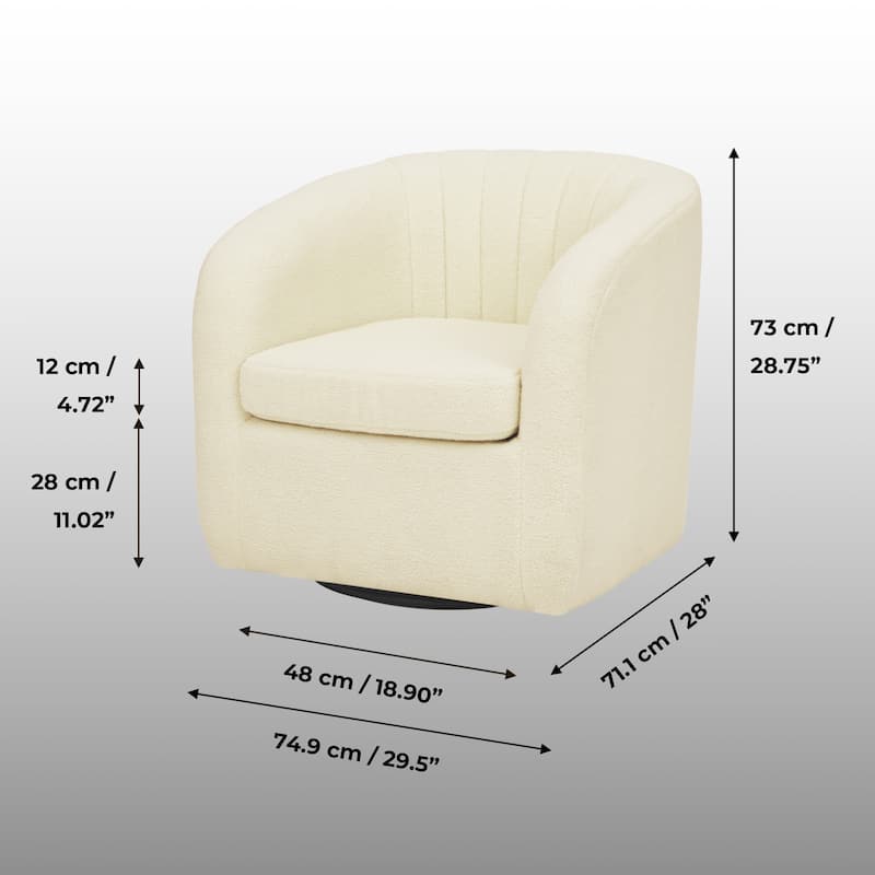 Teamson home - Monroe faux shearing 28.75" Swivel Tub Chair, Ivory - 28"L x 29.5"W x 28.75"H