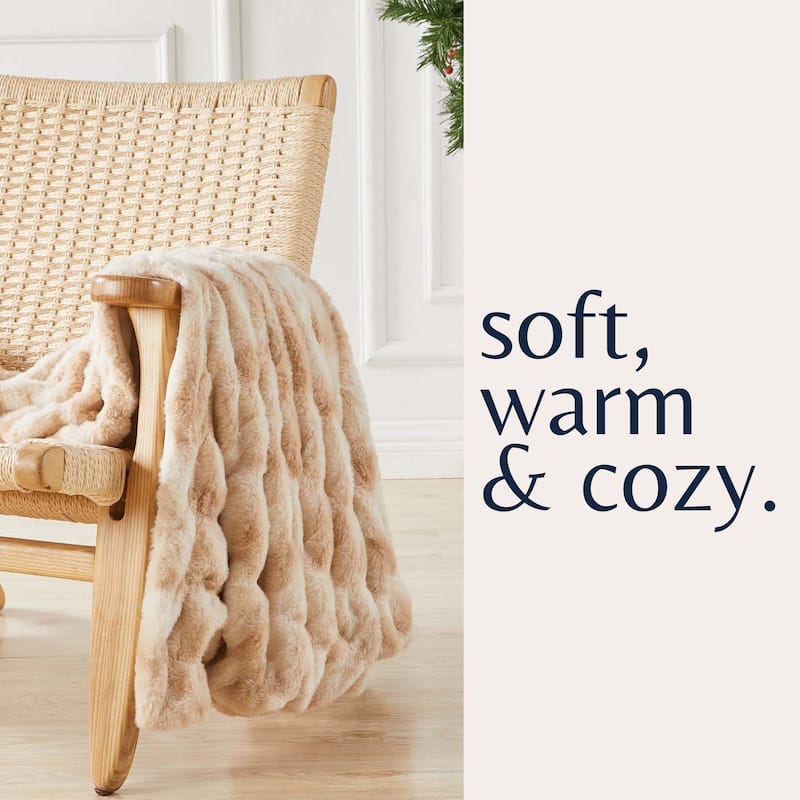 Luxurious Ruched Faux Fur Reversible Microfiber Throw