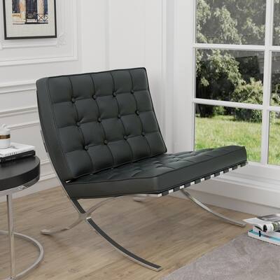 Barcelona Foldable Tufted Genuine Leather Mid Century Lounge Chair Accent Chair