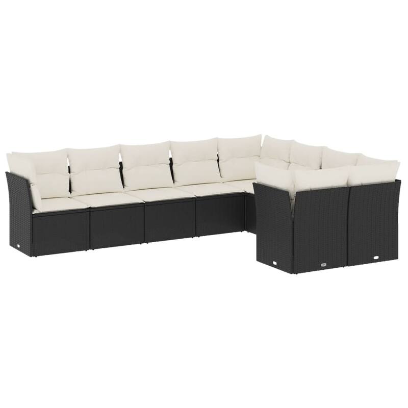vidaXL Garden Sofa Set Black Poly Rattan 9 Piece Set Adjustable Feet - 24.4 x 24.4 x 27.2