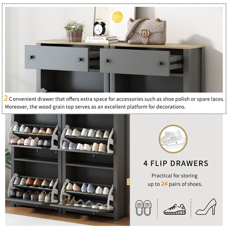 Entryway Shoe Storage Cabinet with 2 Flip Drawers- Up to 12 Pairs of Shoes