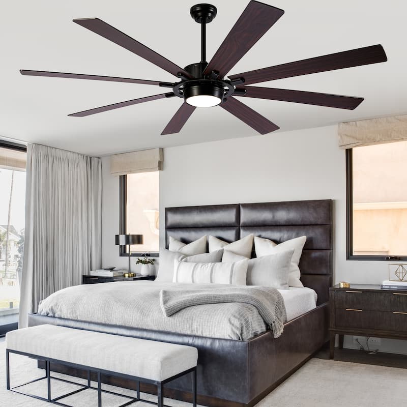 Cusp Barn 72" Outdoor Indoor Modern Black Large Ceiling Fan with Lights, Farmhouse 6 Speeds DC Motor Reversible Ceiling Fan