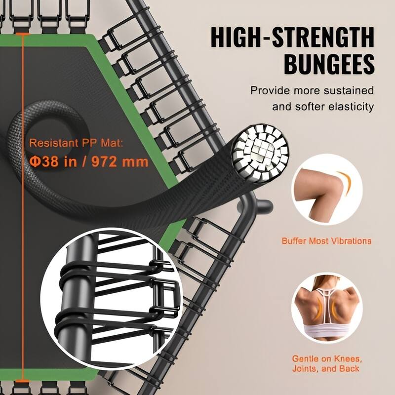 Black-Green Steel Mini Fitness Trampoline, 450lb Mini Rebounder with Adjustable Handle - N/A