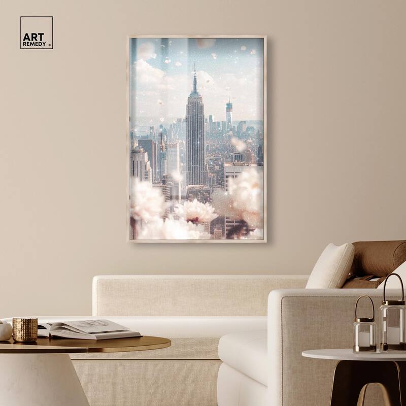 Peonies Over New York Shadowbox by Art Remedy