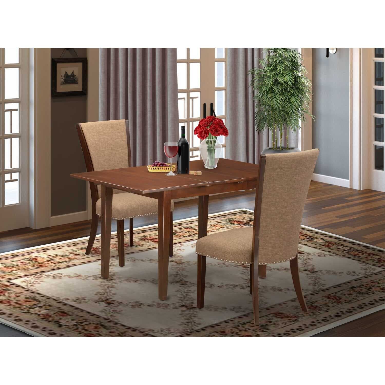 HomeStock 3-Pc Mahogany Finish Rectangular Solid Wood Top with Butterfly Leaf Dining Table Set