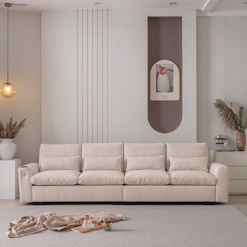 Modern L-Shaped Sofa Couch Reversible Ottoman With Cupholders & USB Port