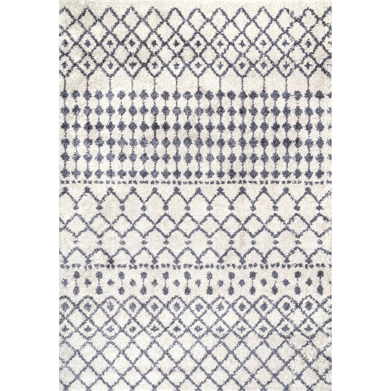 Nuloom Beige Geometric Moroccan Trellis Shag Rug