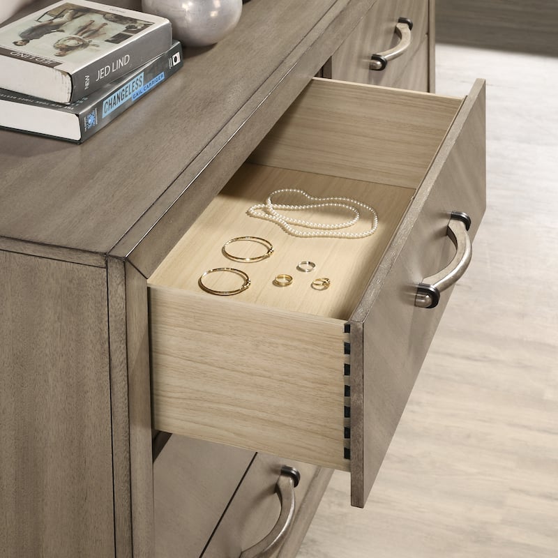 Roundhill Furniture Arena Contemporary 6-Drawer Dresser with Mirror in Antique Gray