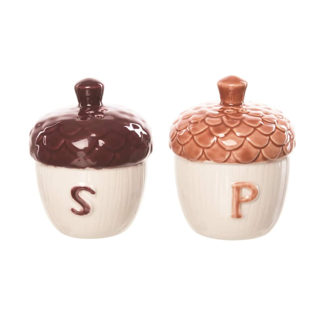 Transpac Ceramic 3.43 in. Multicolor Harvest Moody Acorn Salt and Pepper Shakers Set of 2