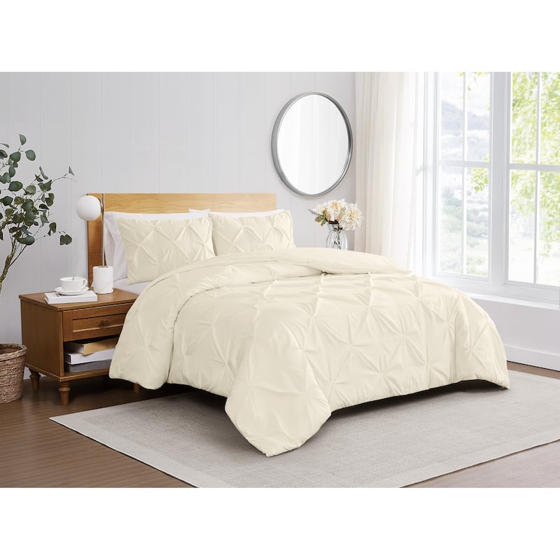 Truly Soft Pinch Pleat Solid 3-piece Microfiber Comforter Set