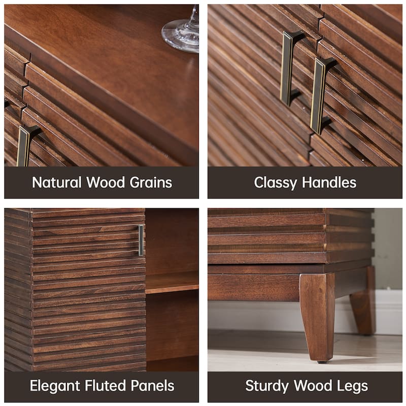 Morden Fort Wood Sideboard Storage Buffet Cabinet with 3D Stripes Doors