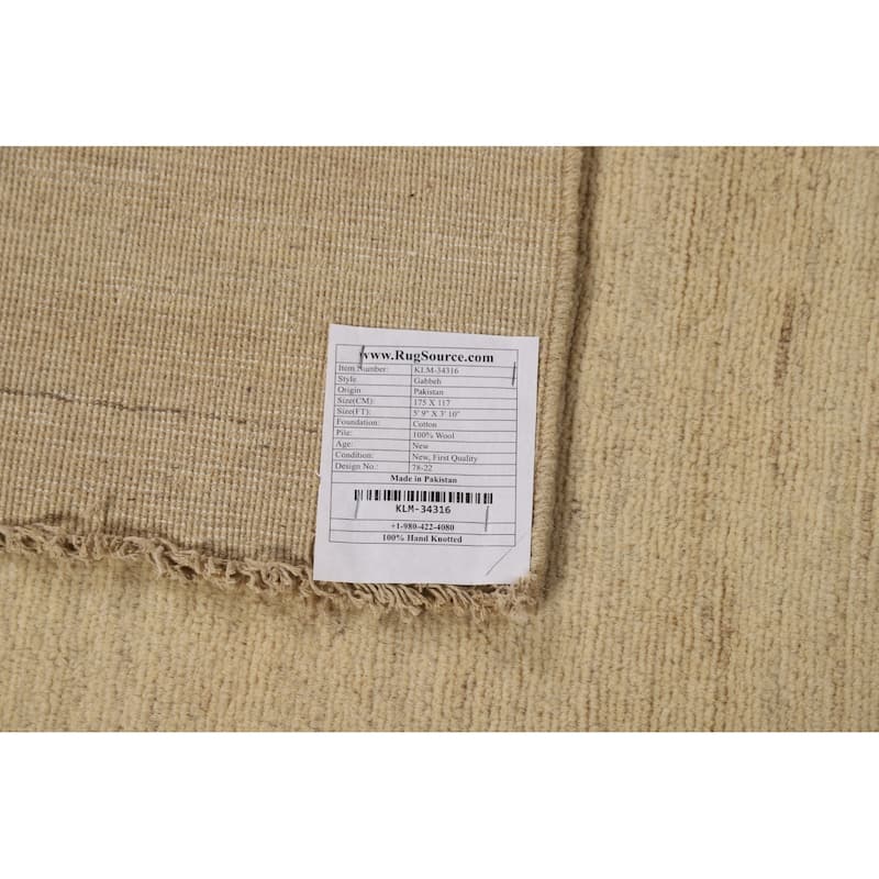 Solid Gabbeh Modern Rug Handmade Beige Wool Carpet - 3'10"x 5'9"