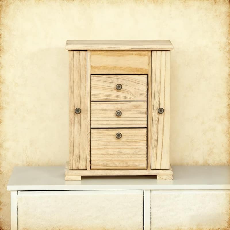 Multi-layered Wooden Jewelry Organizer with Mirror and 2 Drawers