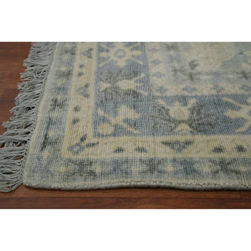 Hand-knotted Transitional Silk Carpet Blue Oushak Rug Geometric Oriental Area Rug - 7' 11'' X 5' 6''