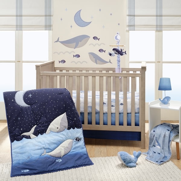 slide 2 of 11, Lambs & Ivy Bubbles & Squirt 3-Piece Whale/Ocean Aquatic Baby Crib Bedding Set