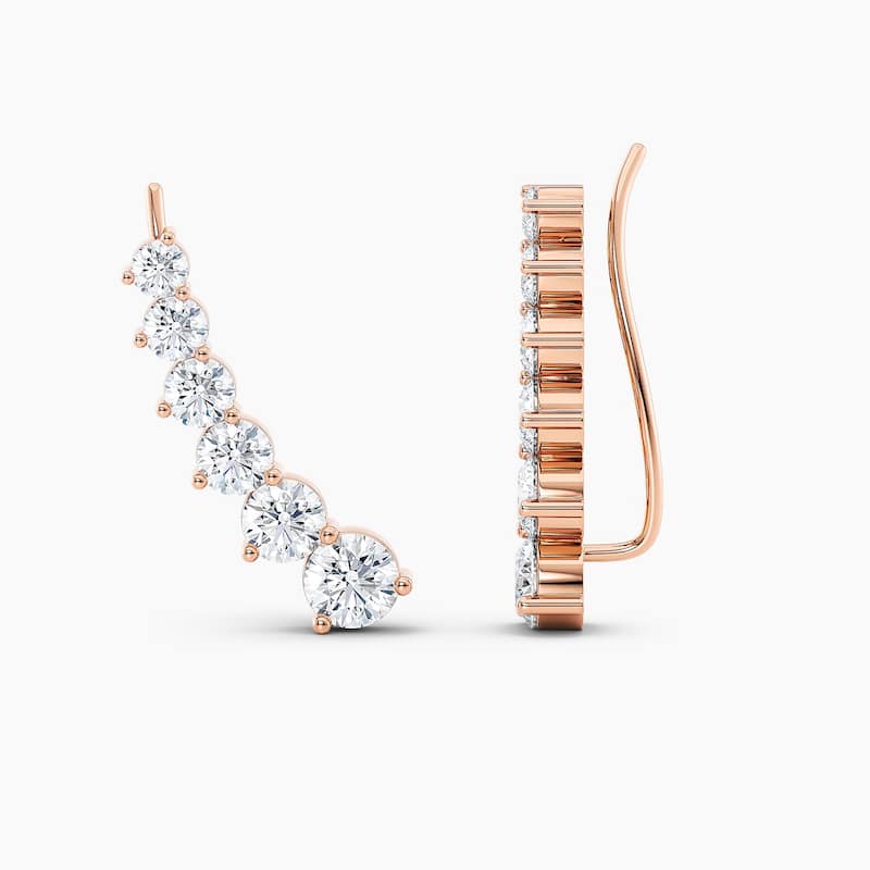 Auriya 3ctw Round Lab Grown Diamond Climber Earrings 14-karat Gold (E-F, VS1-VS2) - Rose