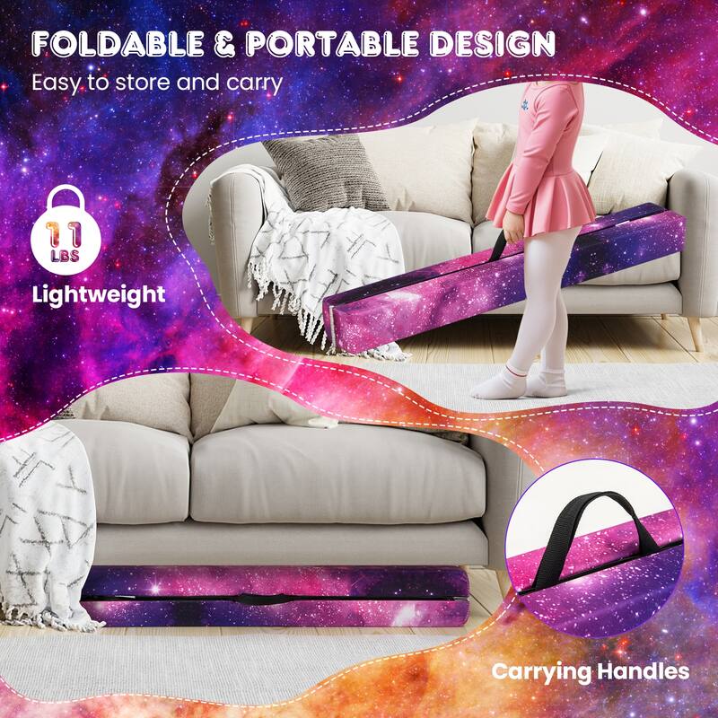 Gymax 9 FT Folding Balance Beam w/ Solid Wood Base & Anti-slip Bottom