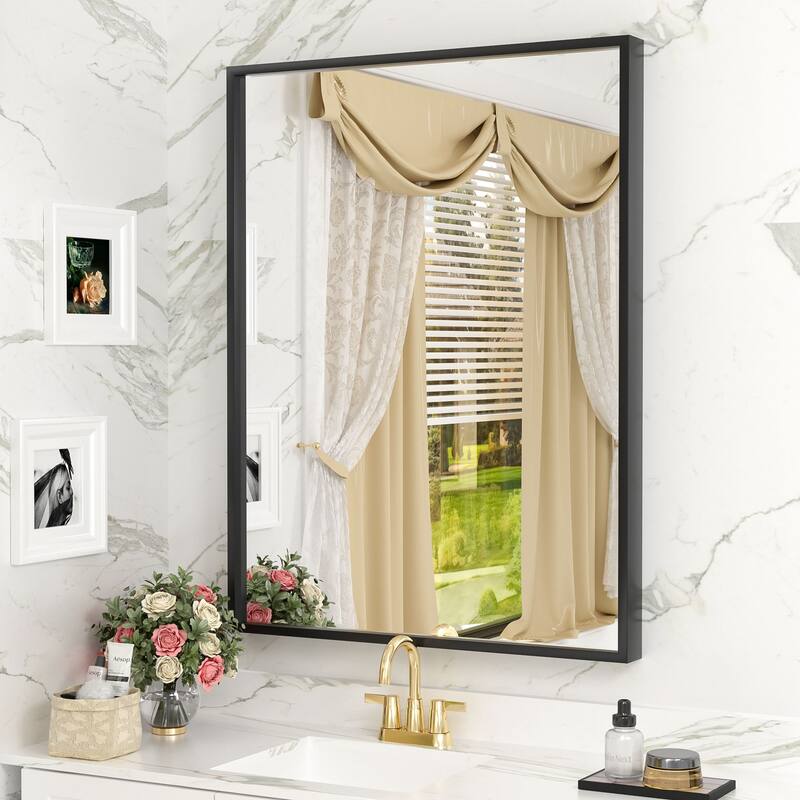 Aluminum Alloy Framed French Cleat Mounted Tempered Glass Wall Vanity Mirror - 36" x 28"