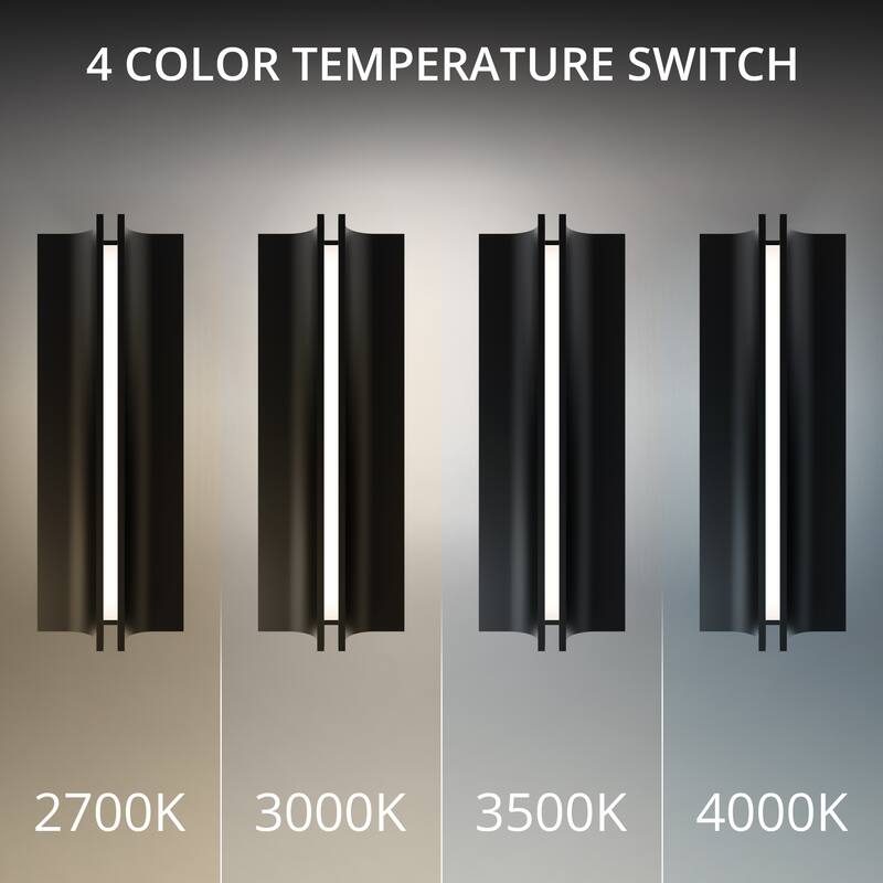 Strait 16in LED Outdoor Wall Light Selectable CCT 2700-3000-3500-4000K set to 2700K in Black