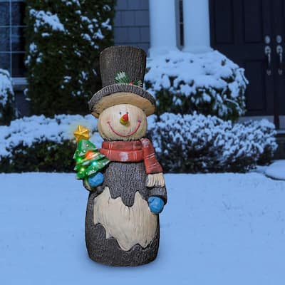 Alpine Corporation 48"H Outdoor Solar Snowman Statue Holiday Decoration with Color Changing LED Lights - Black