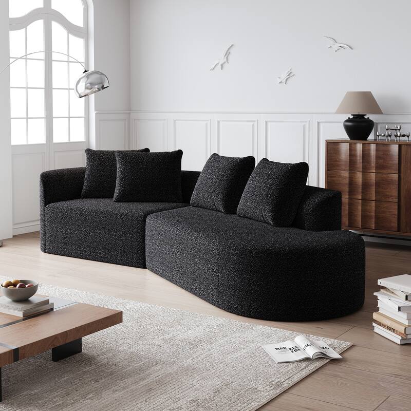 Modular Curved Sectional Sofa, Oversized Chenille Cloud Couch, Compressed Upholstered Sofa with 4 Throw Pillows