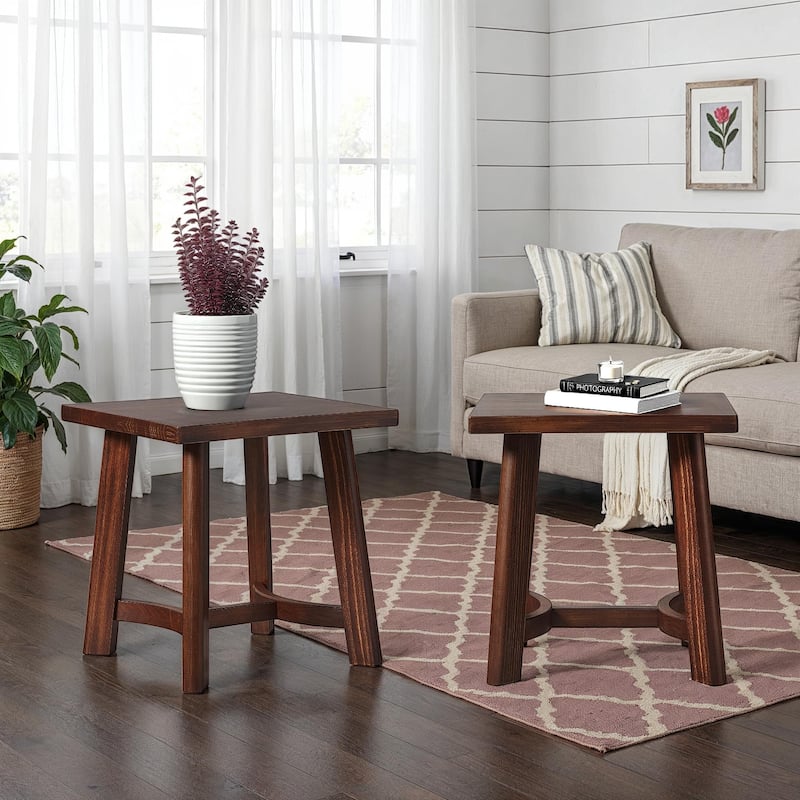 Walker Edison Modern Farmhouse Square Solid Wood Side Table (Set of 2) - Medium Brown