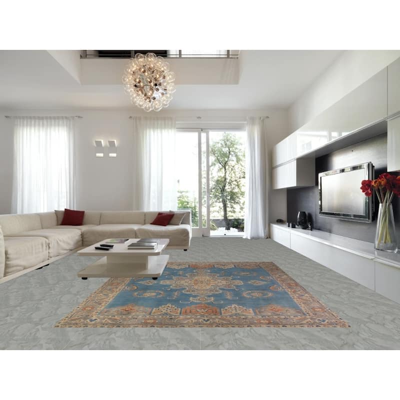 Traditional Blue Tabriz Persian Area Rug Hand-Knotted Wool Carpet - 9'4"x 12'5"