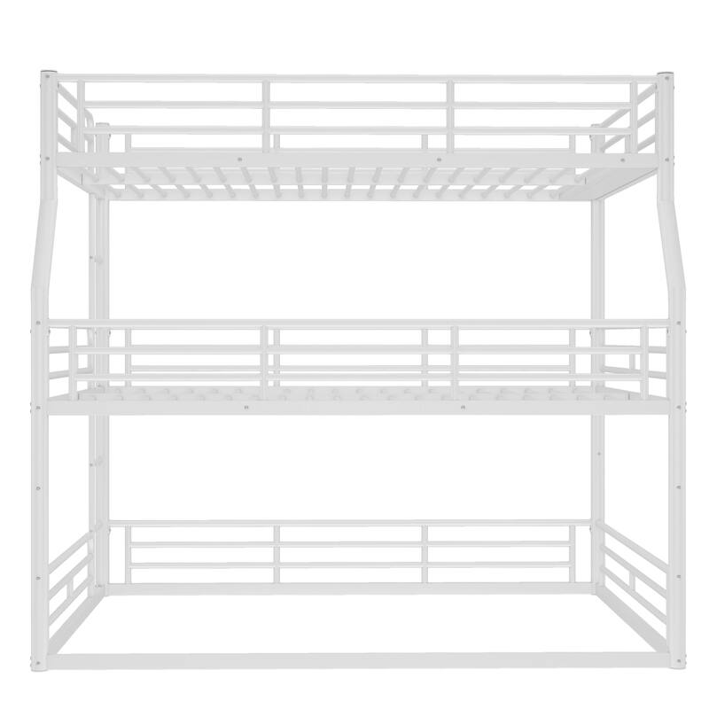 Full XL over Queen over Queen Bunk Bed, Metal Triple Bunk Bed with Safety Guardrails, Bunk Bed with Noise-reduced Design