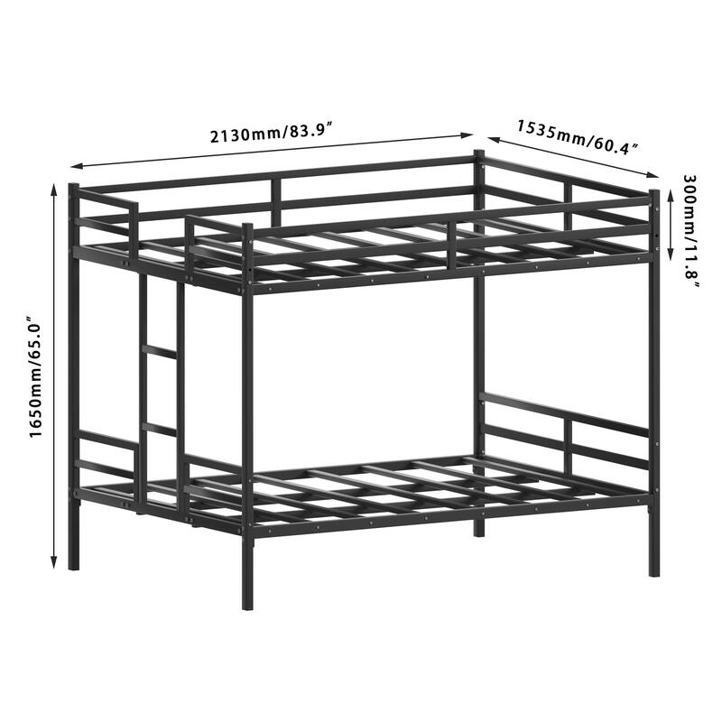 Queen Size Bunk Bed, Heavy Duty Metal Bunk Bed Frame with Built In Ladder and Guardrail, Queen over Queen, No Box Spring Needed