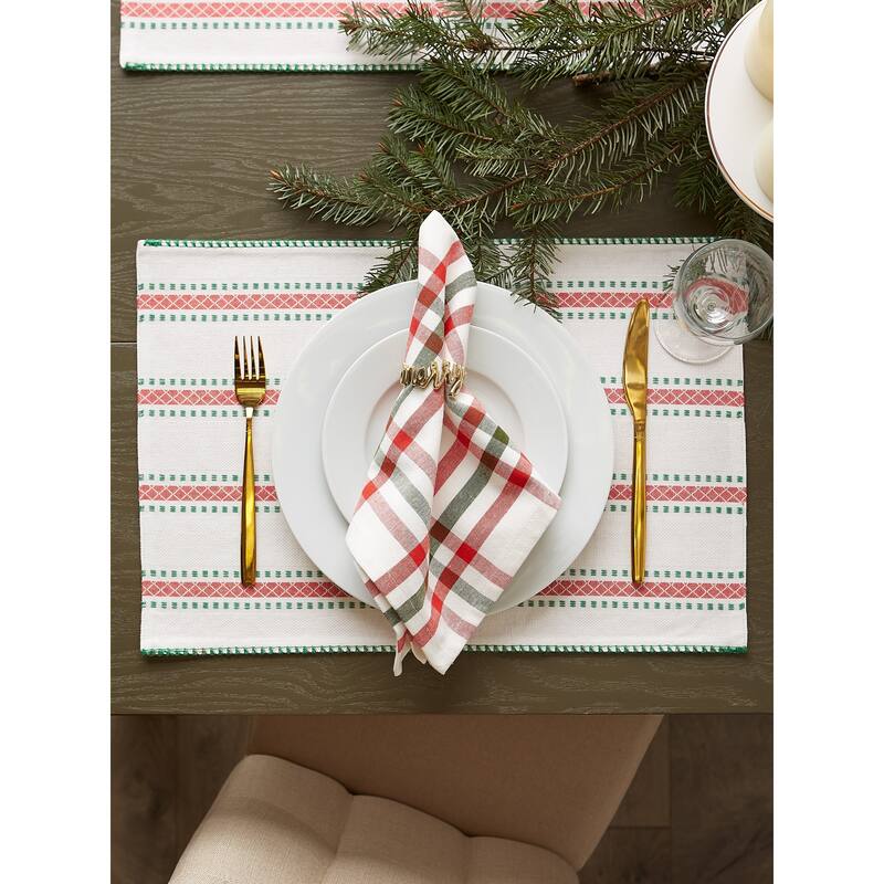DII Joyful Snowflakes Reversible Embellished Placemat Set, 4 Piece