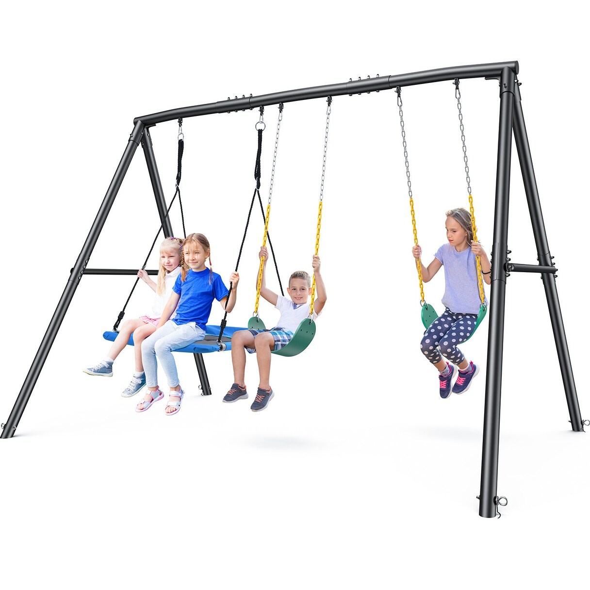Hapfan 7.3ft Tall 600lb Heavy Duty Swing Set with 1 Platform Swing