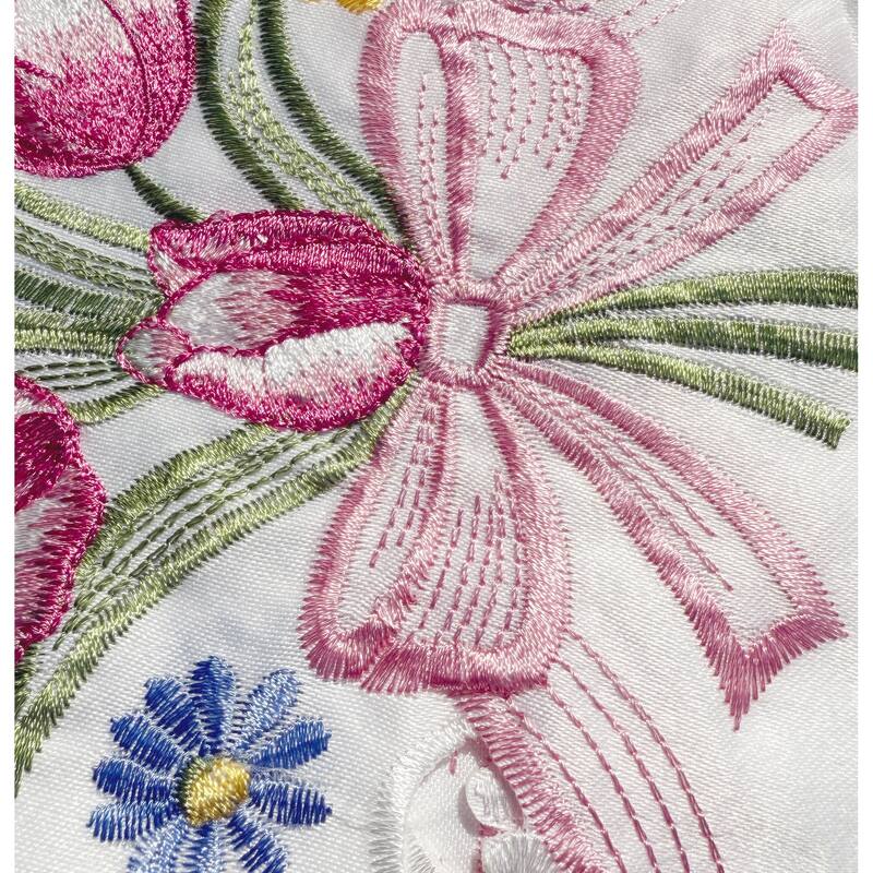 White Pink Bitterly Embroidery Kitchen Curtain 3PC Set Swag & Tiers Set