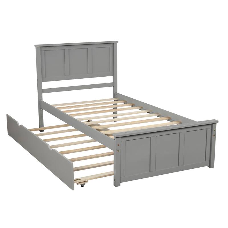 Grey Pine Wood Twin Platform Bed with 3 Drawers, Sturdy Frame, Plywood Slats, and MDF Support - Space-Saving Storage Solution