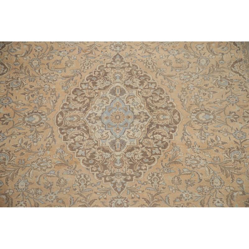 Hand Knotted Oriental 100% Wool Carpet Traditional Floral Peach Kashan Area Rug - 12' 10'' X 9' 4''