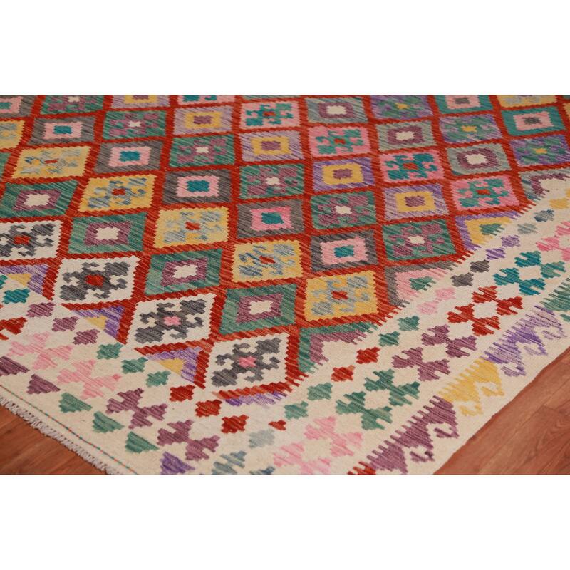 Trellis Kilim Oriental Large Rug Hand-Woven Wool Carpet - 10'3"x 16'2"