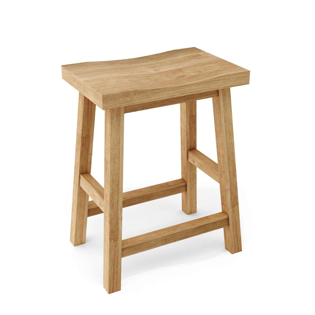 Alpine Inspired Counter Stool with Rectangular Teak Wooden Seat, Comfortable Bar Chair for Kitchen or Dining Room
