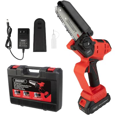 Mini Chainsaw - 5-Inch Chain Saw with 20V 1500mah Lithium Ion Battery, Charger, Carry Case - Handheld Saw by Stalwart (Black)