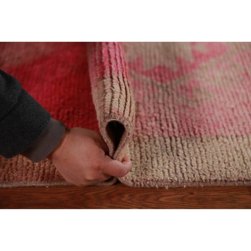 Fuchsia Oushak Turkish Runner Rug Handmade Wool Carpet - 2'10"x 11'7"