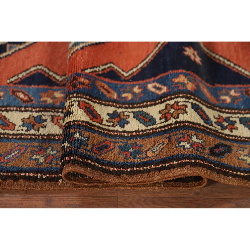 Orange Geometric Bakhtiari Vintage Persian Wool Carpet - 3'0" x 12'1"
