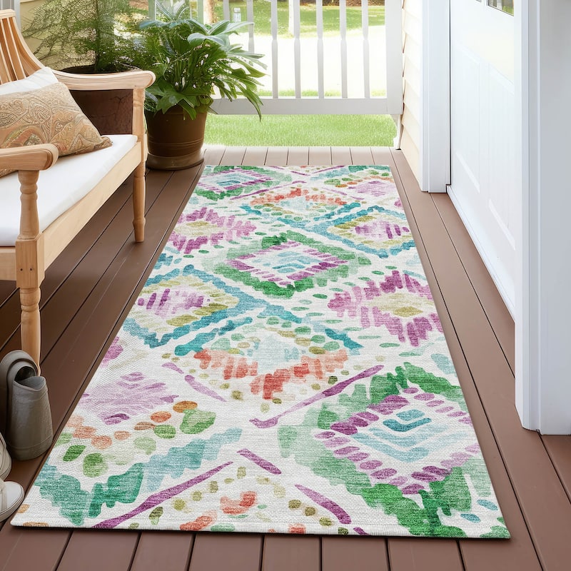 Machine Washable Indoor/ Outdoor Boho Brushstrokes Chantille Rug