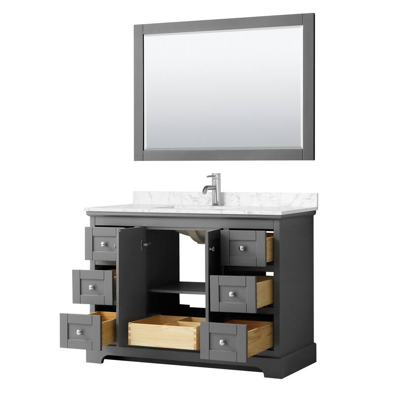Avery 48 Inch Single Vanity, Cultured Marble Top, 46 Inch Mirror