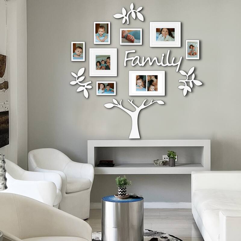 HELLO LAURA Picture Frame Gallery Collection Display Tree Shape Family Theme 13 PCS White Tree