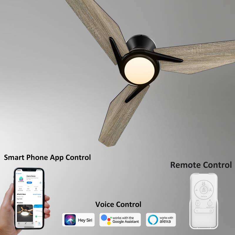 CARRO Jaiden 44" 3-Blade Smart Ceiling Fan with Light and Remote-Flush Mount