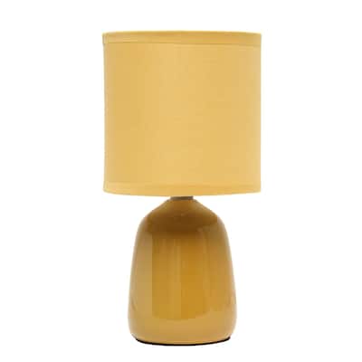 Tall Ceramic Thimble Bedside Table Desk Lamp with Drum Shade - 10" - Yellow